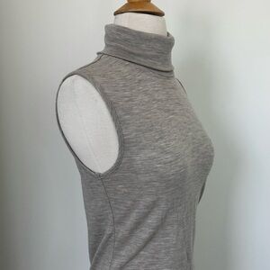 THEORY Women’s Taupe Sleeveless Turtleneck Shell Merino Knit Sweater Top Size S